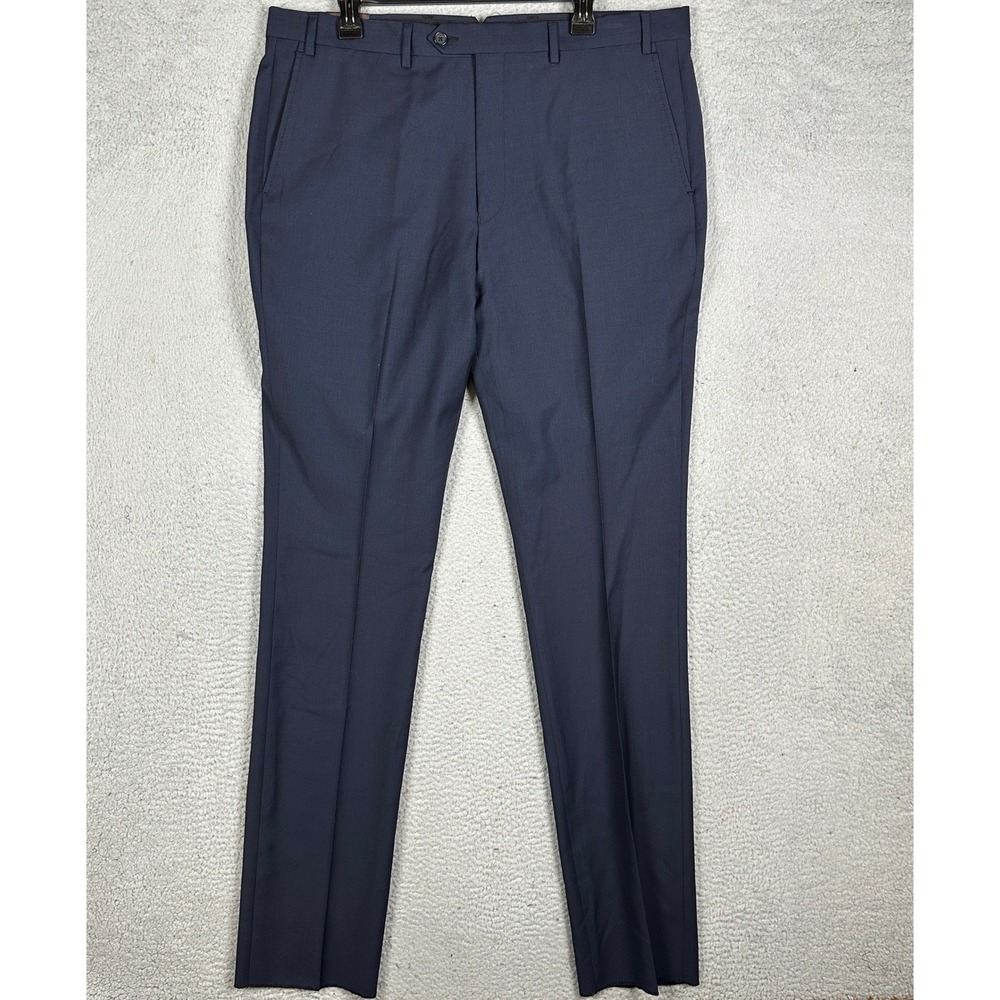 NEW Black Brown 1826 Pants Mens 37 Navy Slim Fit Dress Micro Texture Flat Front
